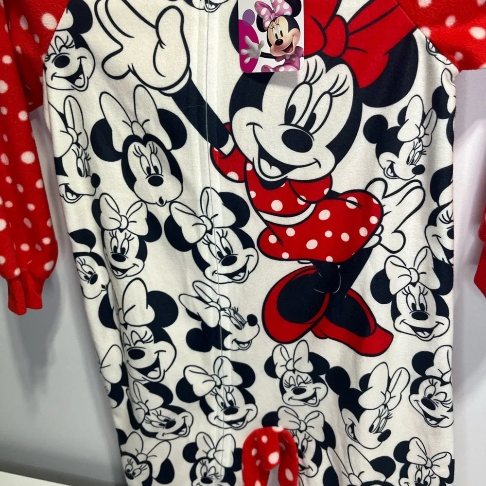 NEW Disney Minnie Mouse Red Black and White Kids Footie Fleece Pajamas
